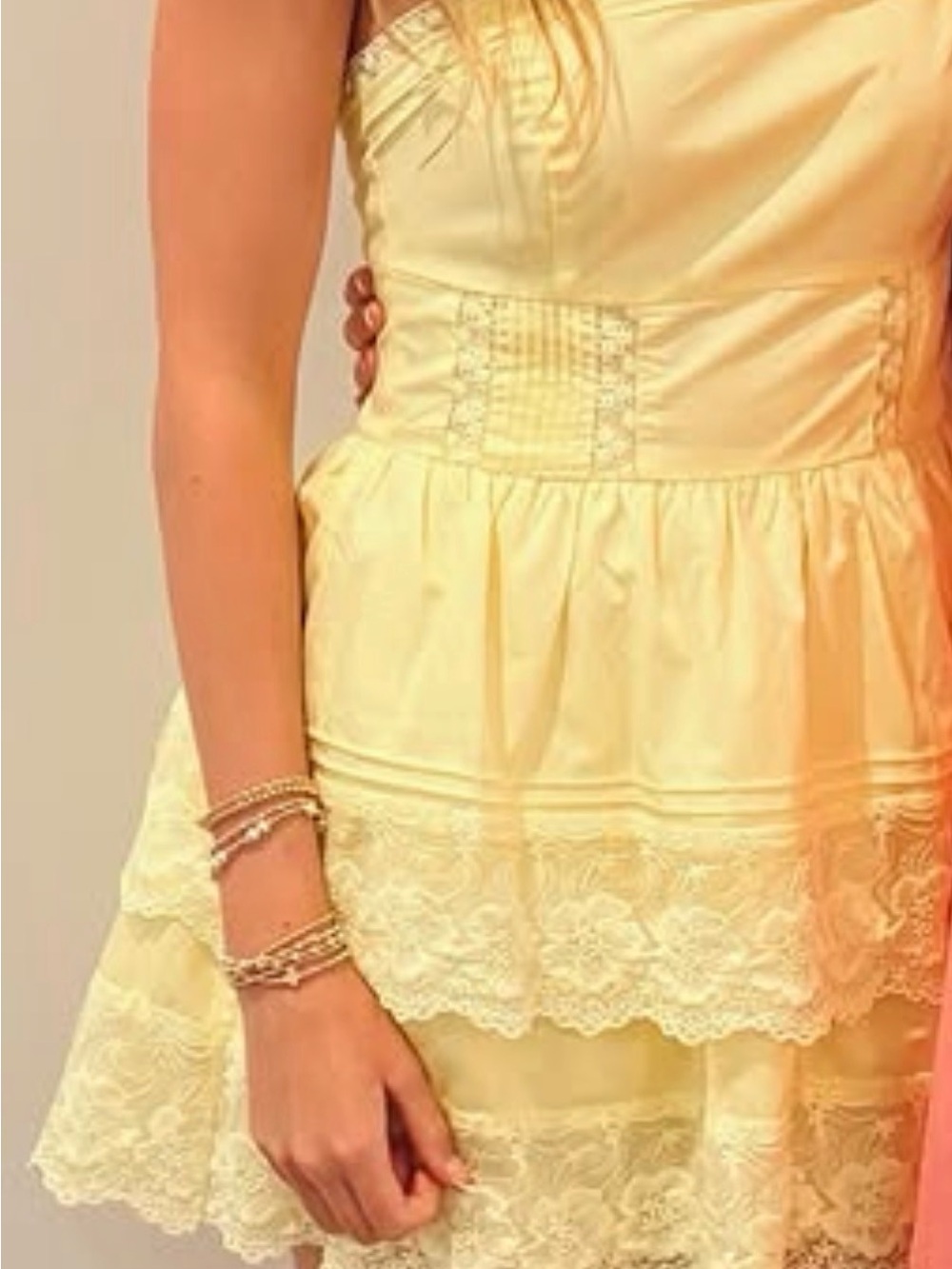 Yellow Lace Tiered Dress